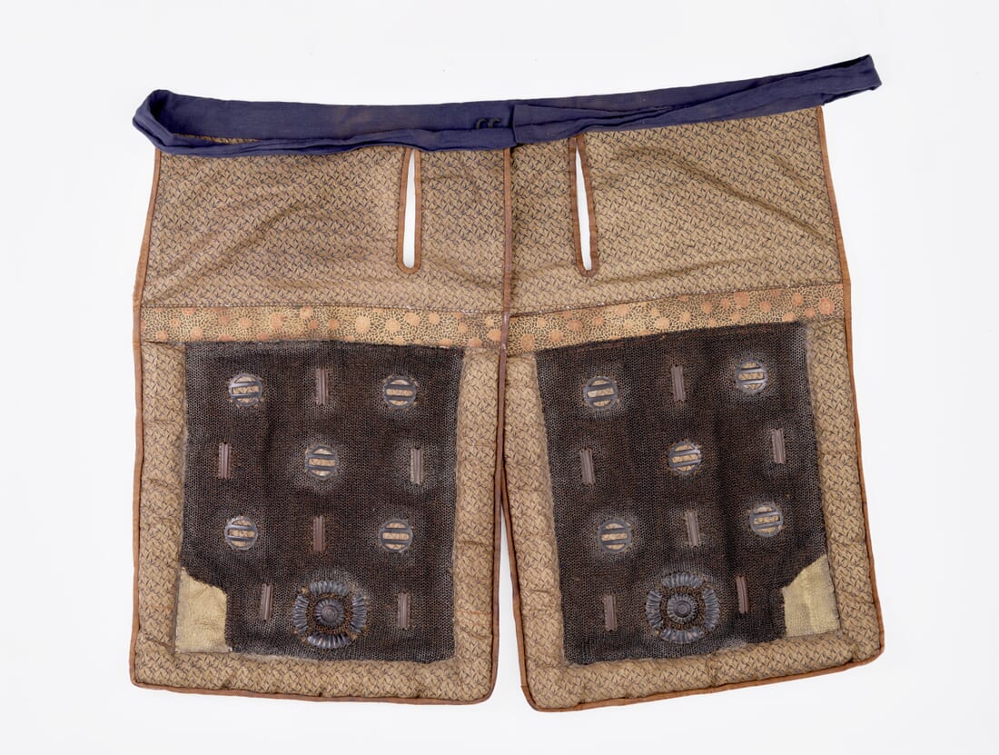Haidate thigh guards with Maeda clan mon