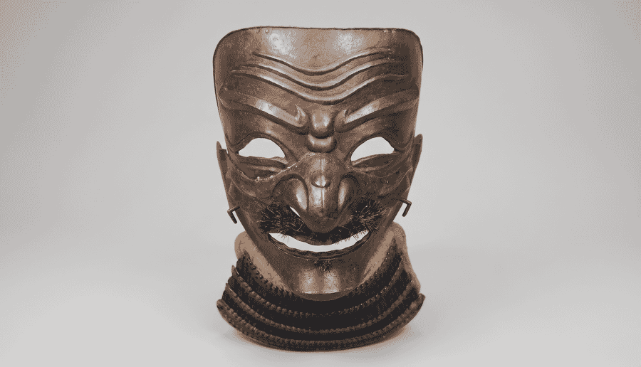 Front view of the early Myochin full-face iron somen