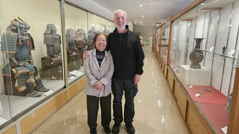 David Thatcher with former curator Mrs Fujino at the Watanabe Art Museum, Tottori